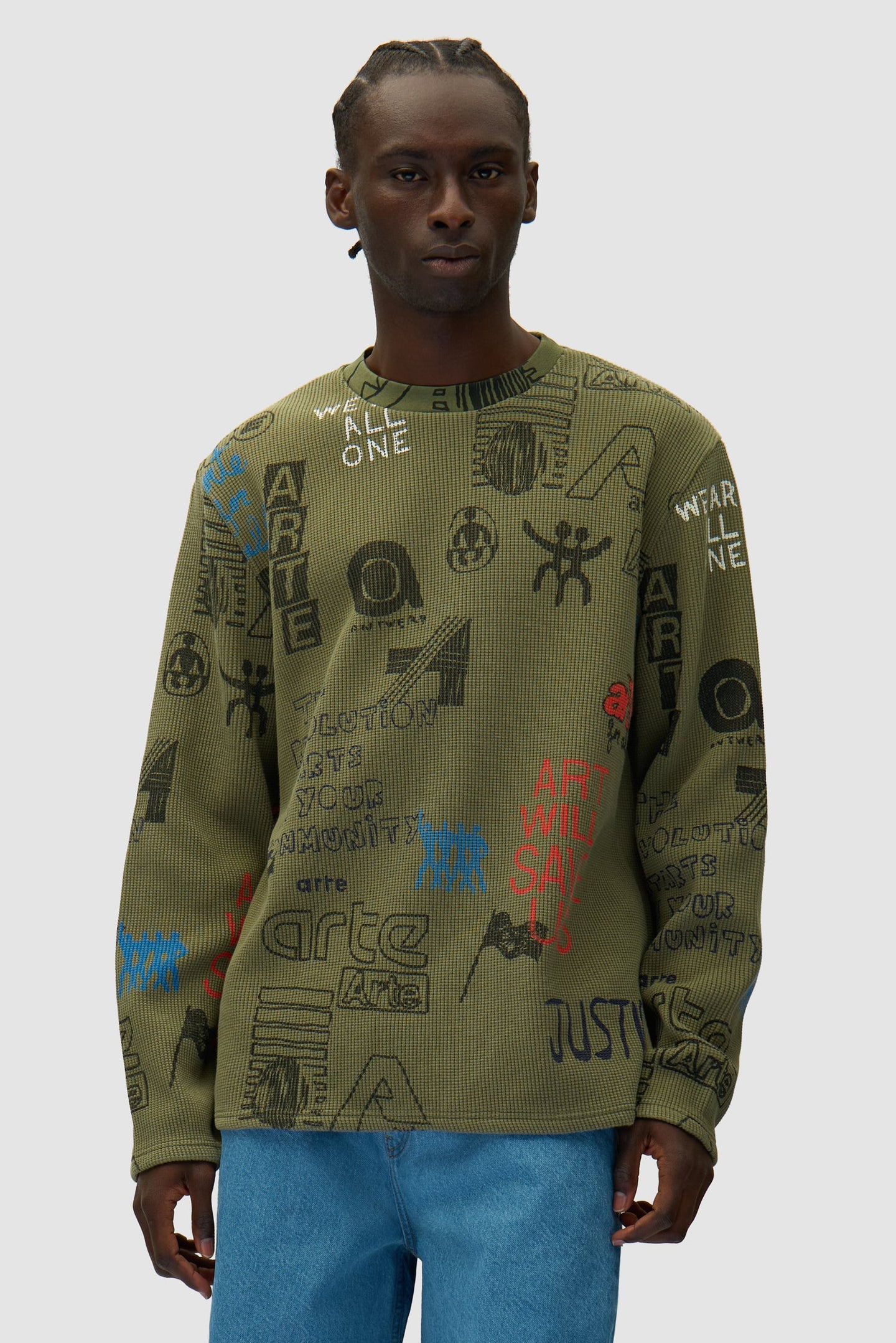 Arte T-Shirt Allover Waffle Manches Longues Green