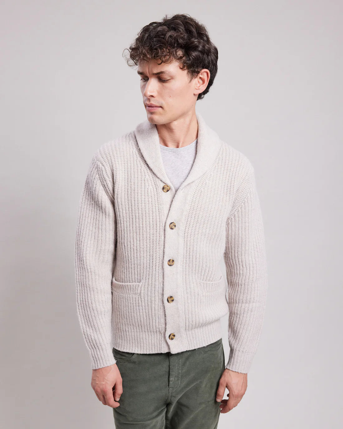 Hartford Pull Cardigan Shawl en Laine Ecru