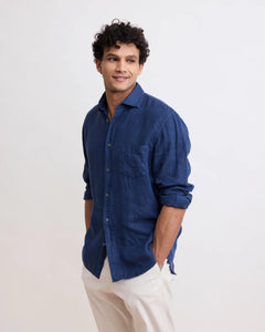 Hartord Chemise Paul en Lin Deep Blue