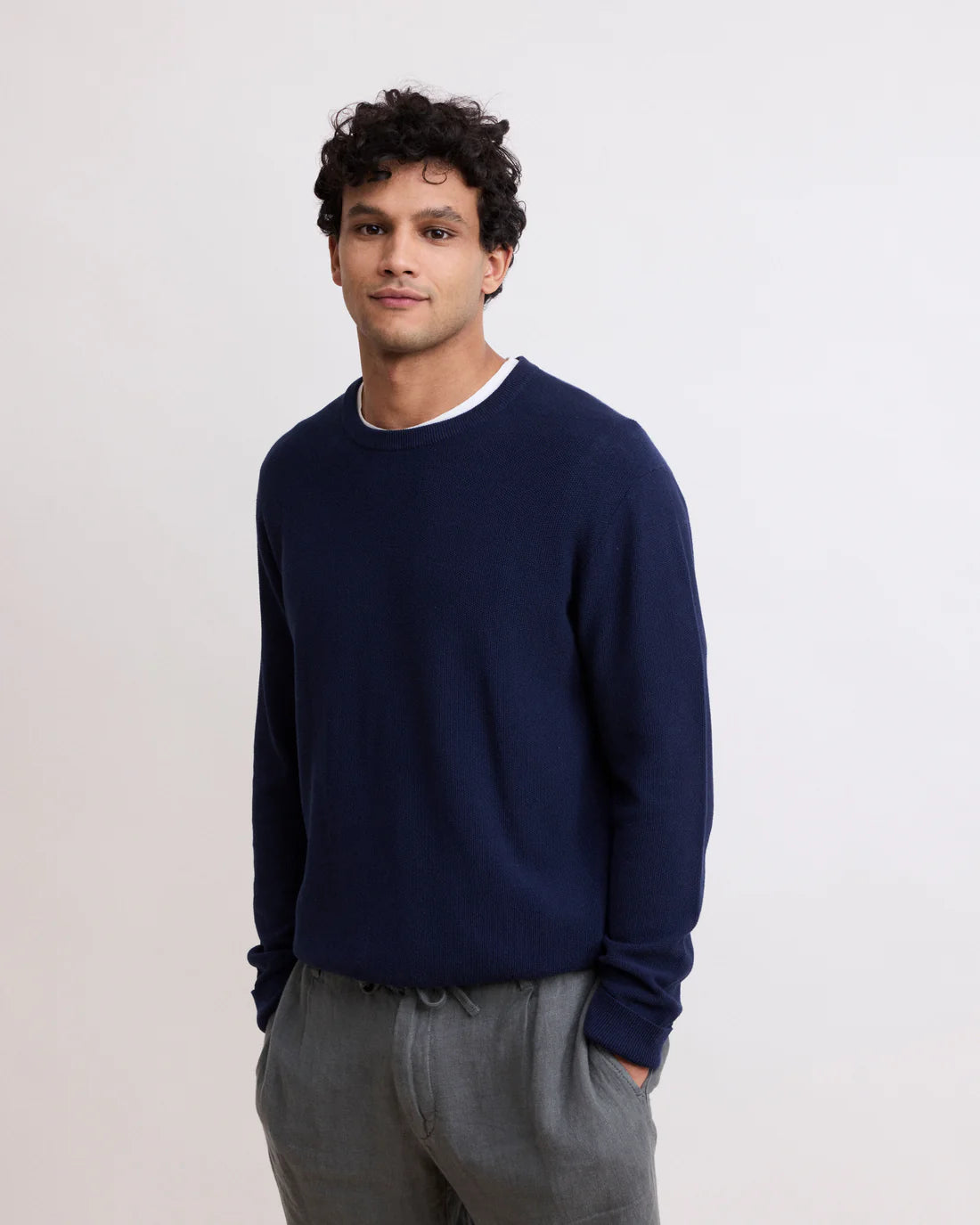Hartford Pull Crew en Coton Piqué Navy
