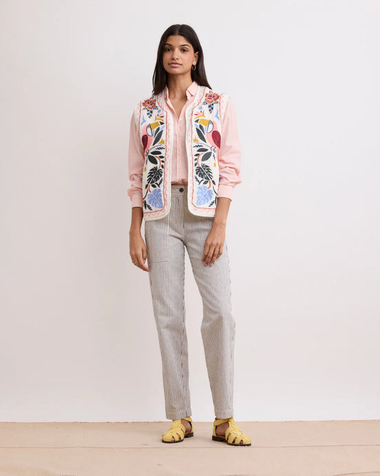 Hartford Pantalon Pastora en Twill White Blue