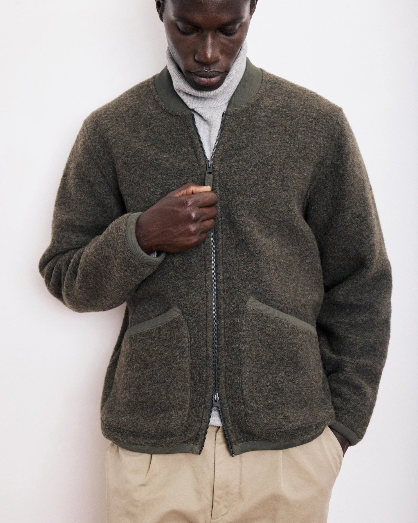 Hartford Veste Bomber en Laine Bouillie Vert Militaire