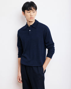 Hartford Pull Col Polo en Laine Mérinos Bleu Marine