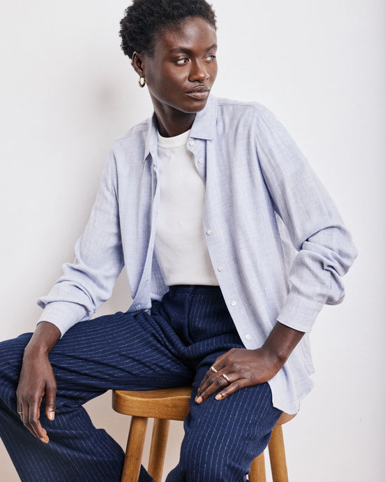 Hartford Chemise Coraz en Laine Mélangée Bleu Chine