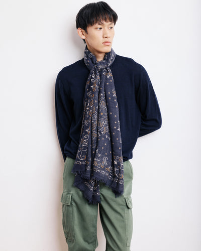 Hartford Echarpe Bandana en Laine Bleu Marine