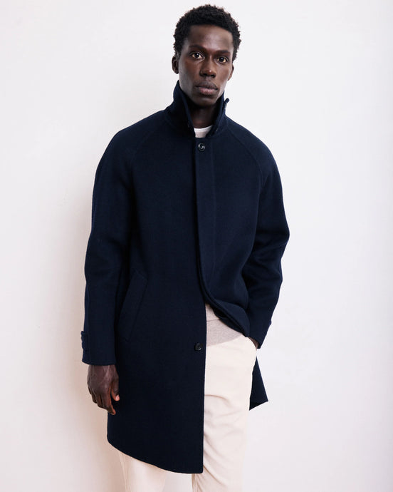 Hartford Manteau Craig en Laine Double Face Bleu Marine