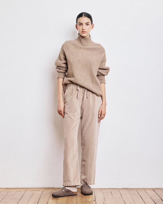 Hartford Pantalon Peyo en Velours Lisse Beige