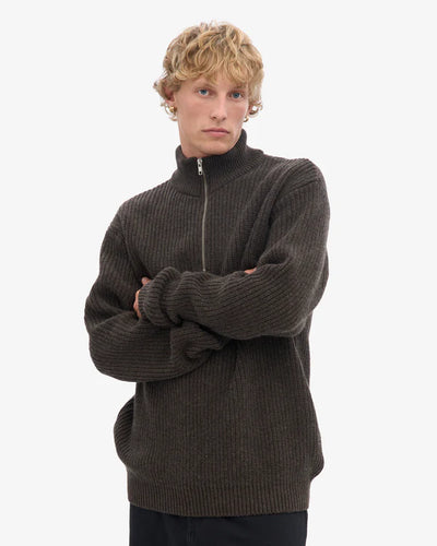 Colorful Standard Quarter Zip merino Wool Coffee Brown