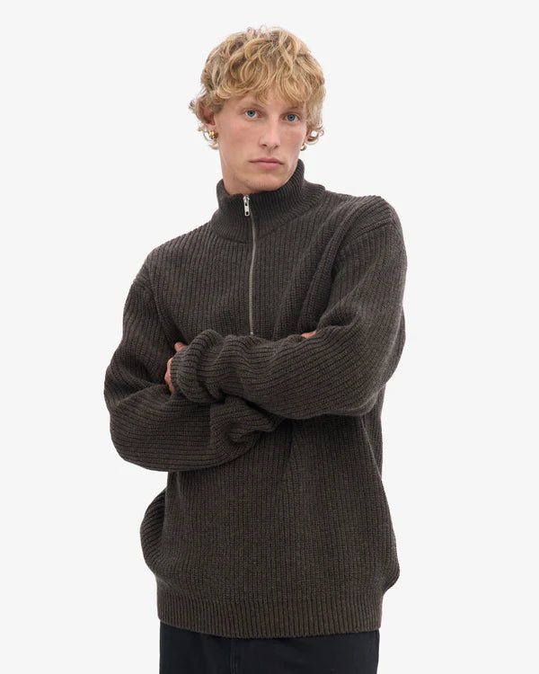 Colorful Standard Quarter Zip merino Wool Coffee Brown
