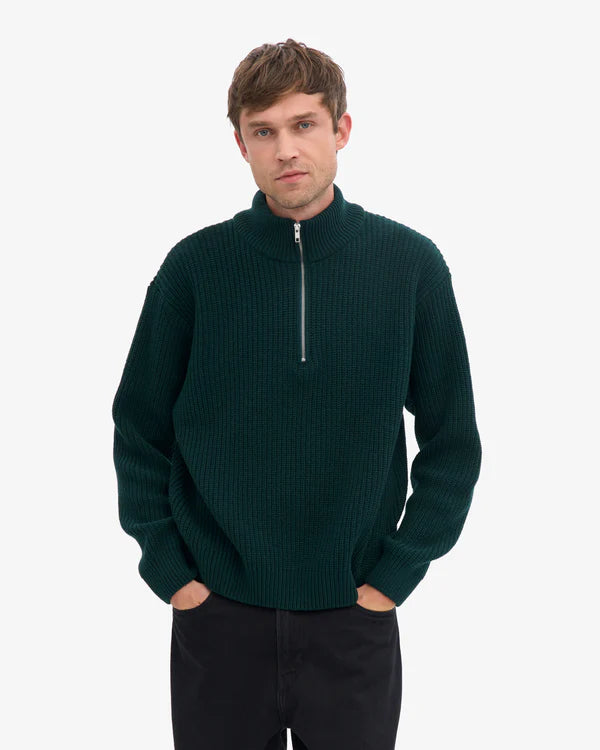 Colorful Standard Quarter Zip merino Wool Emerald Green