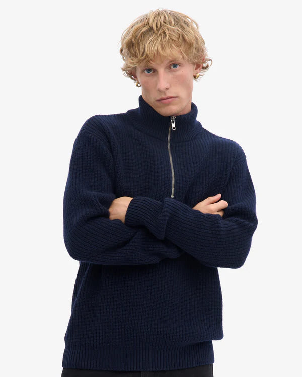 Colorful Standard Quarter Zip merino Wool Navy Blue