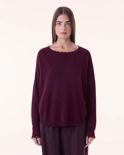 Kujten Pull Mela Cachemire Col Rond Bordeaux