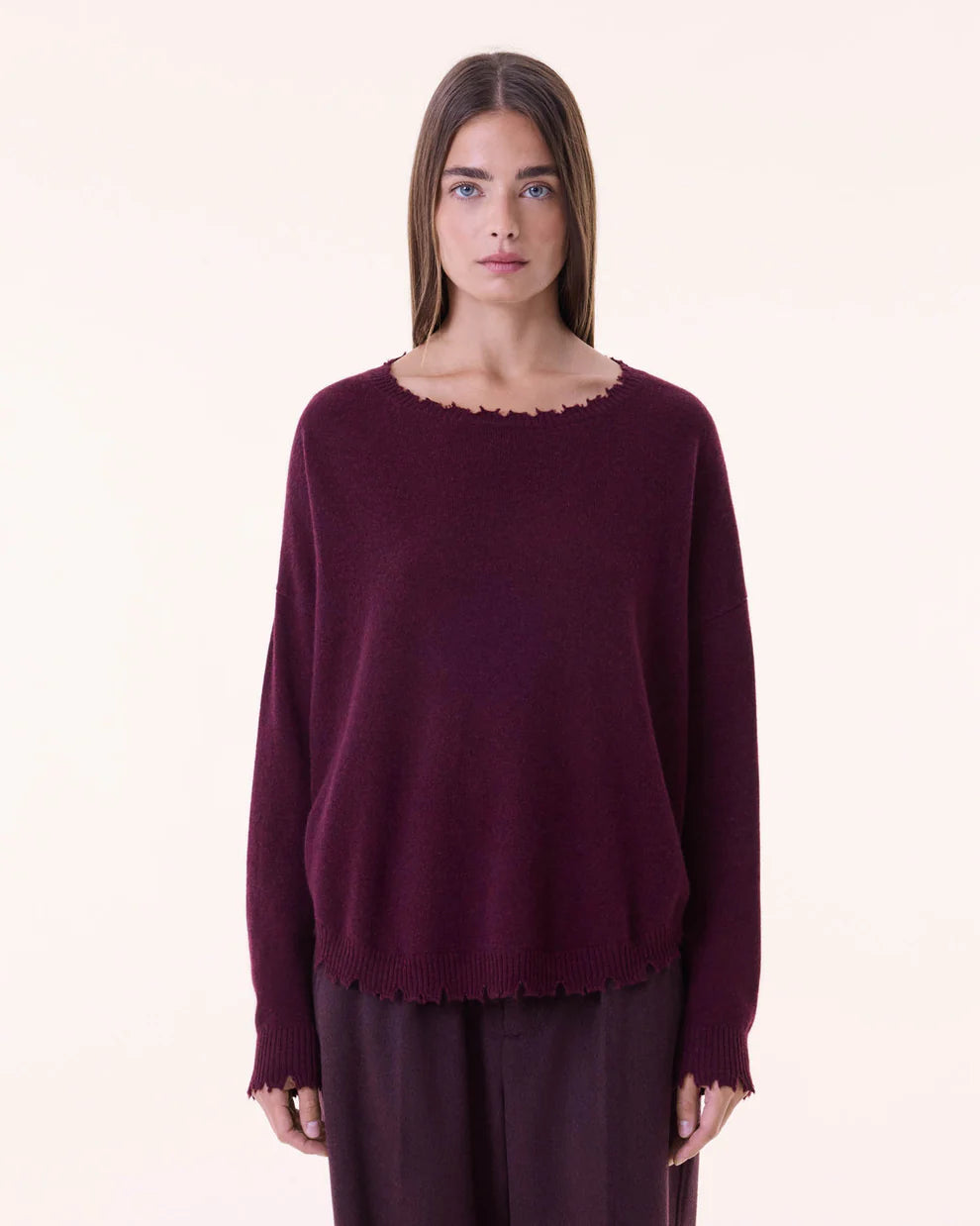 Kujten Pull Mela Cachemire Col Rond Bordeaux