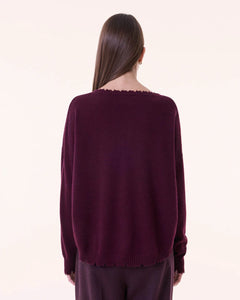 Kujten Pull Mela Cachemire Col Rond Bordeaux