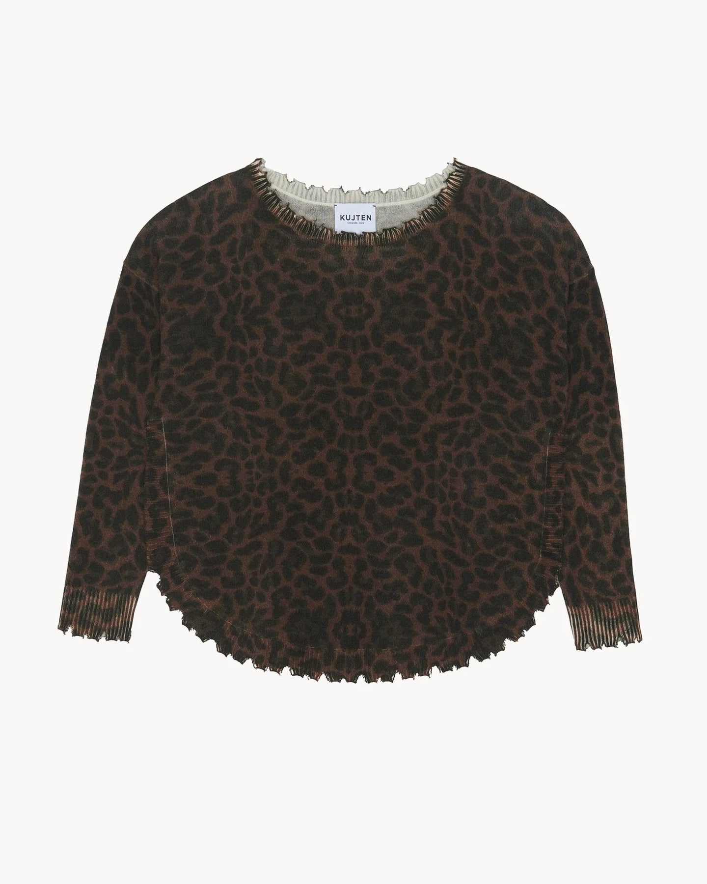 Kujten Pull Mela en Cachemire Léopard Marron