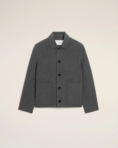 AMI Veste Double Face en Laine Cachemire Gris Chiné