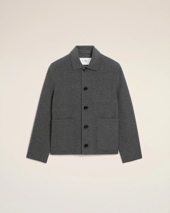 AMI Veste Double Face en Laine Cachemire Gris Chiné