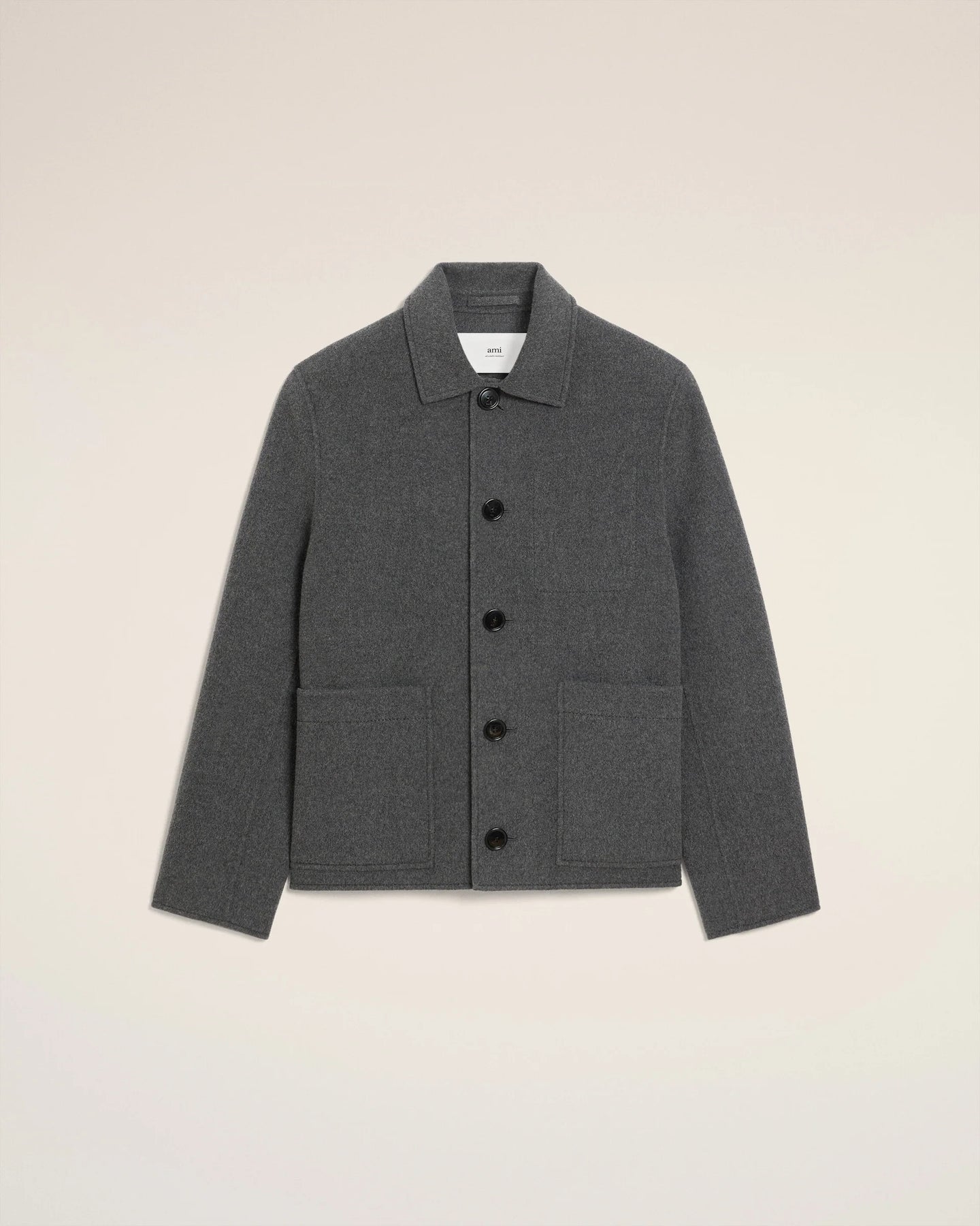 AMI Veste Double Face en Laine Cachemire Gris Chiné