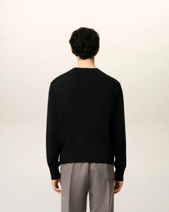 AMI Pull Col Rond Ami de Coeur en Laine Noir