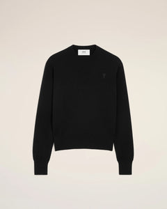 AMI Pull Col Rond Ami de Coeur en Laine Noir