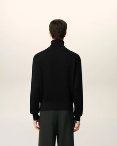 AMI Pull Col Roulé Ami de Coeur en Laine Noir