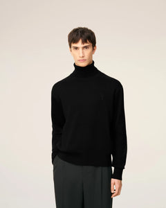 AMI Pull Col Roulé Ami de Coeur en Laine Noir