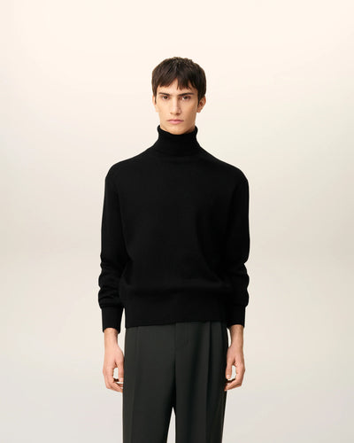 AMI Pull Col Roulé Ami de Coeur en Laine Noir