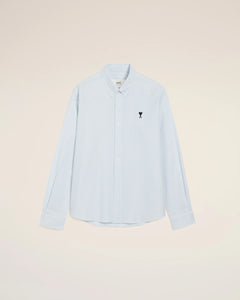 AMI Chemise Ami de Coeur Noir Oxford Rayé Bleu Ciel