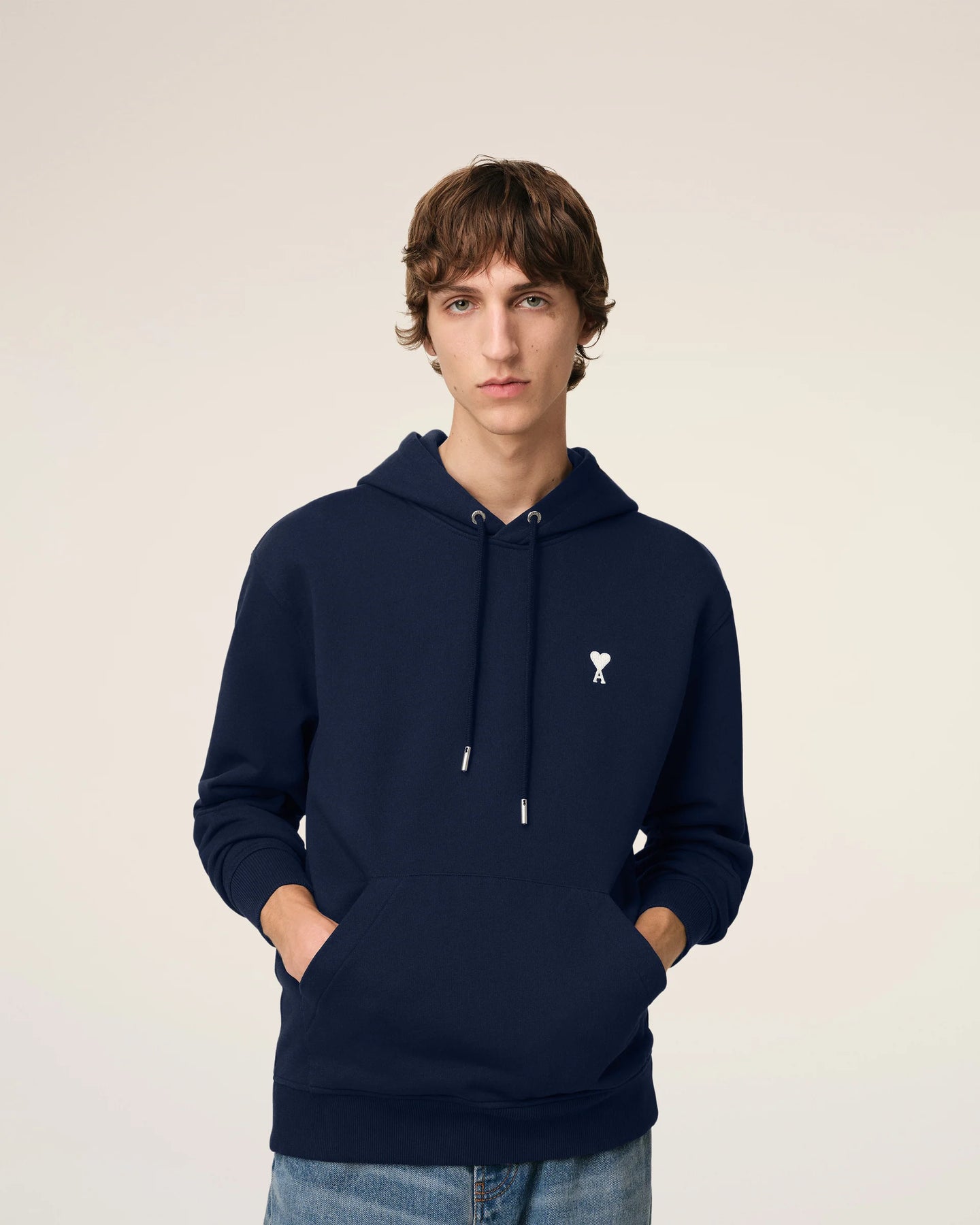 AMI Hoodie Ami de Coeur Ecru Bleu Nuit
