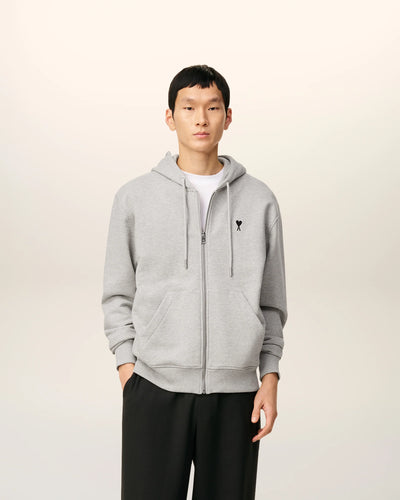 AMI Hoodie Zippé Ami de Coeur Noir Gris Cendre