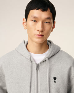 AMI Hoodie Zippé Ami de Coeur Noir Gris Cendre