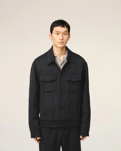 AMI Veste Trucker en Laine Double Face Anthracite