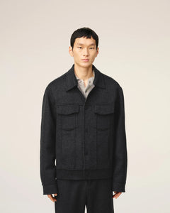 AMI Veste Trucker en Laine Double Face Anthracite