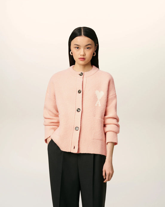 AMI Femme Cardigan Ami de Coeur en Laine Alpaga Poudre Ecru
