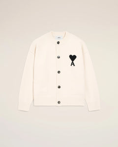 AMI Femme Cardigan Ami de Coeur en Laine Ecru Noir