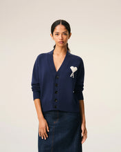 Charger l'image dans la galerie, AMI Femme Cardigan Bleu Ami de Coeur Encre Ecru