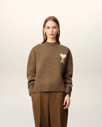AMI Femme Pull Ami de Coeur en Alpaga Noisette Ecru