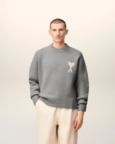 AMI Pull Ami de Coeur en Alpaga Gris Ecru