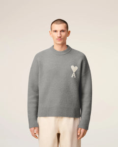 AMI Pull Ami de Coeur en Alpaga Gris Ecru