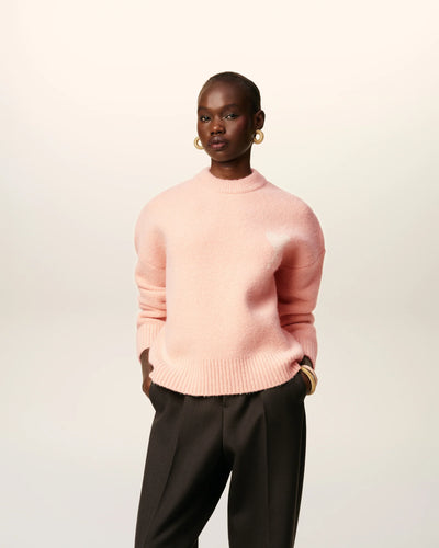 AMI Femme Pull Ami de Coeur en Alpaga Poudre Ecru