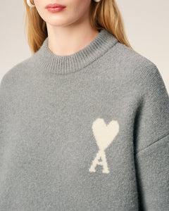 AMI Femme Pull Ami de Coeur en Alpaga Gris Ecru