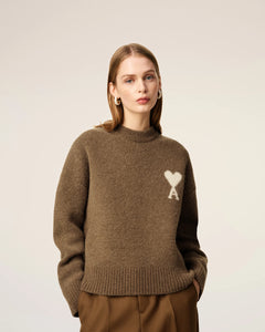 AMI Femme Pull Ami de Coeur en Alpaga Noisette Ecru