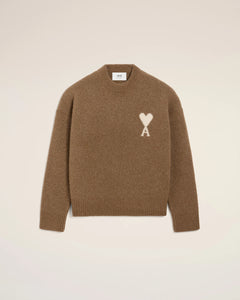 AMI Pull Ami de Coeur en Alpaga Noisette Ecru