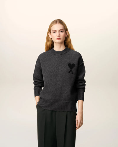 AMI Femme Pull Ami de Coeur en Laine Gris Noir