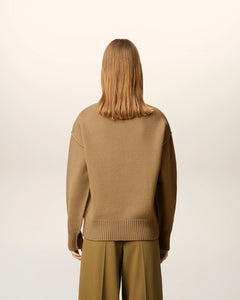 AMI Femme Pull Ami de Coeur en Laine Camel Noir