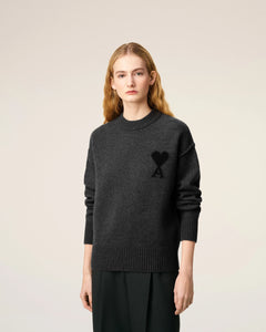 AMI Femme Pull Ami de Coeur en Laine Gris Noir
