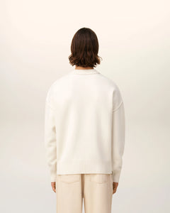 AMI Pull Ami de Coeur en Laine Ecru Rouge