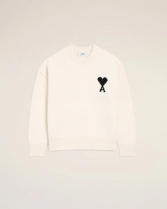 AMI Femme Pull Ami de Coeur en Laine Ecru Noir