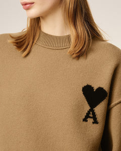 AMI Femme Pull Ami de Coeur en Laine Camel Noir