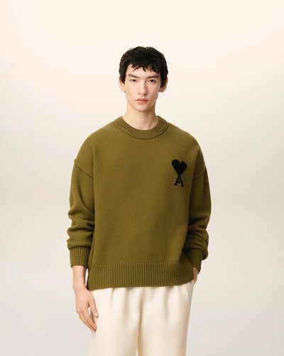 AMI Pull Ami de Coeur en Laine Bronze Noir